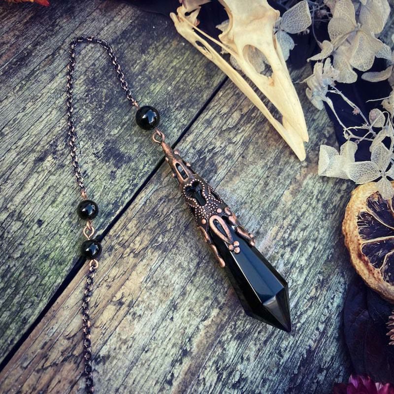 Olivenorma Viking Raven Skull Figurine Natural Obsidian Pendulum - image 4