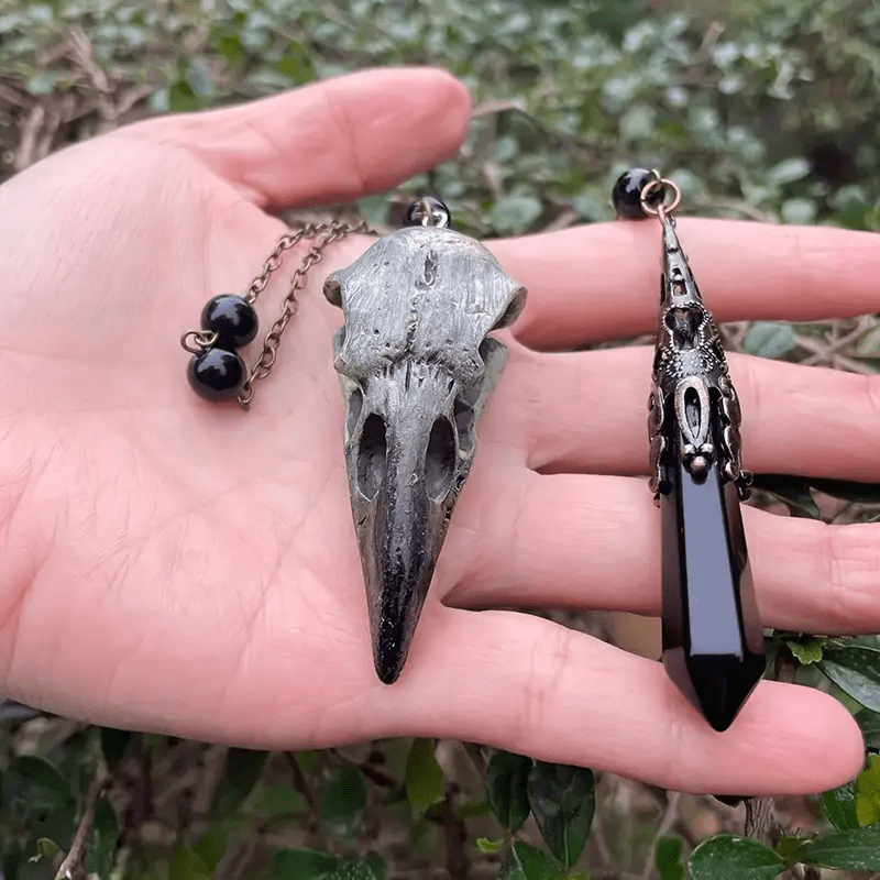 Olivenorma Viking Raven Skull Figurine Natural Obsidian Pendulum - image 1