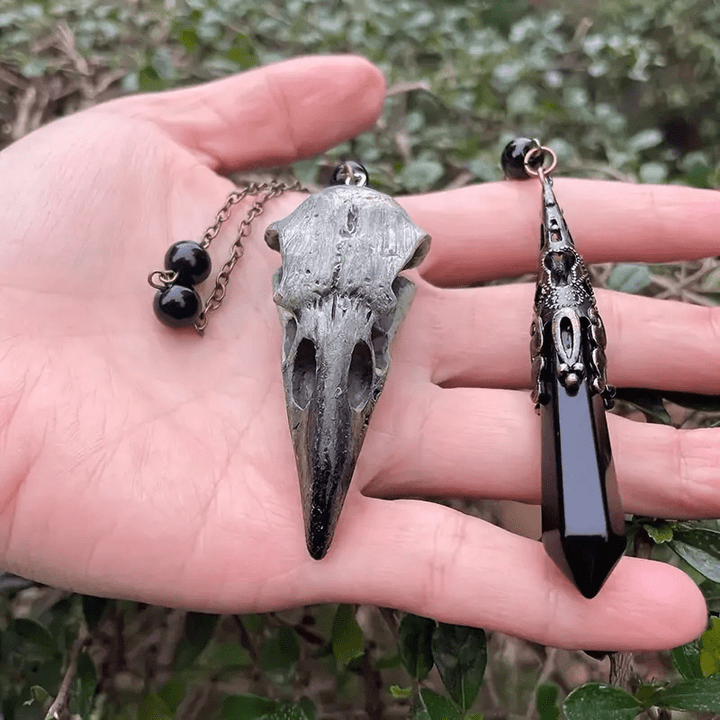 Olivenorma Viking Raven Skull Figurine Natural Obsidian Pendulum - image 1