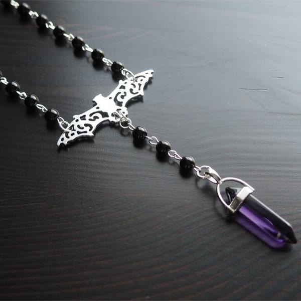 Olivenorma Gothic Energy Hexagonal Crystal Divination Necklace - Amethyst - image 0