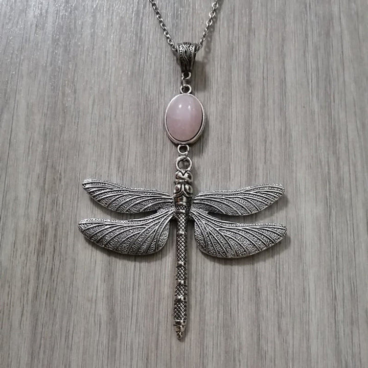 Olivenorma Boho Rose Quartz Inlaid Dragonfly Necklace - Rose Quartz - image 0