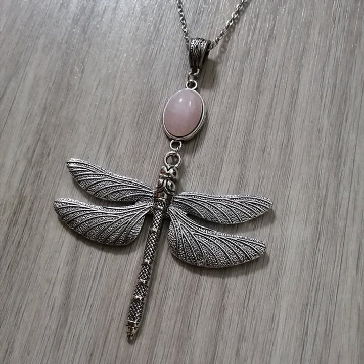 Olivenorma Boho Rose Quartz Inlaid Dragonfly Necklace - image 1