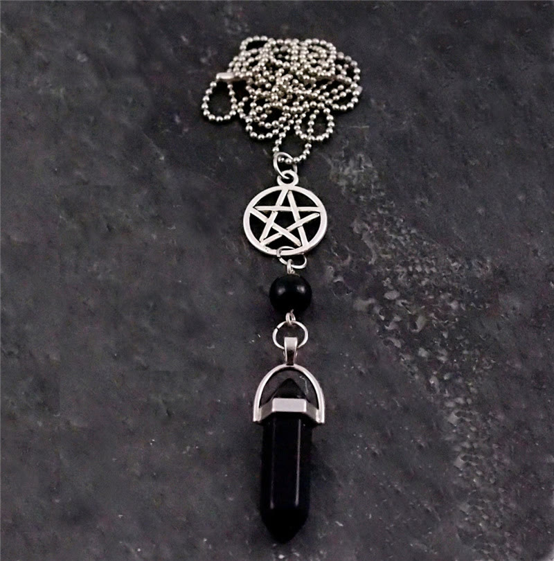Olivenorma Triple Moon Pentagram Lapis Lazuli Healing Necklace - Obsidian - image 4