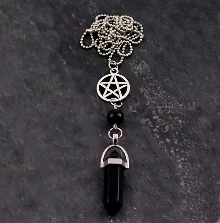 Olivenorma Triple Moon Pentagram Lapis Lazuli Healing Necklace - Obsidian - image 4