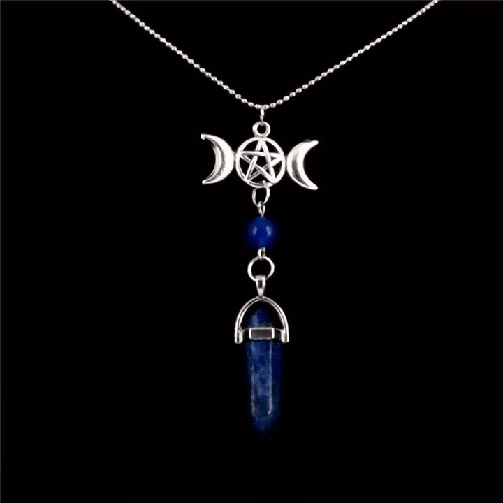 Olivenorma Triple Moon Pentagram Lapis Lazuli Healing Necklace - image 2