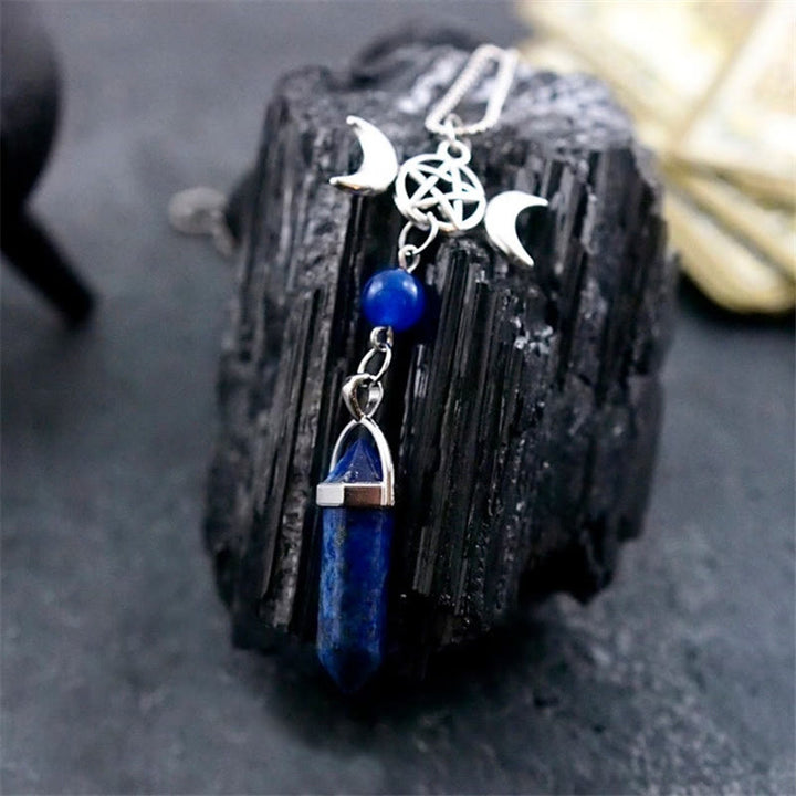 Olivenorma Triple Moon Pentagram Lapis Lazuli Healing Necklace - Lapis Lazuli - image 0