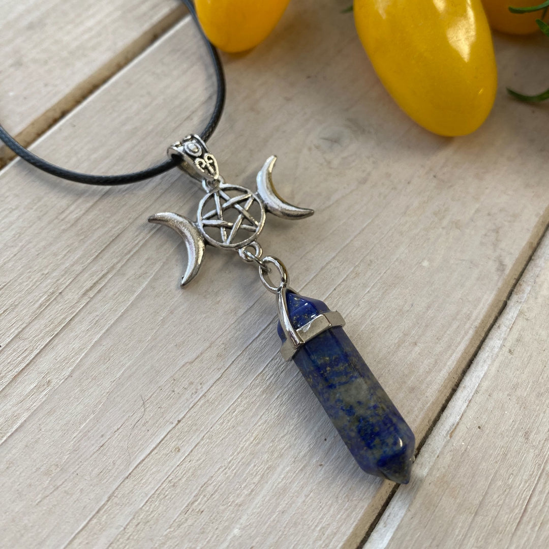 Olivenorma Triple Moon Pentagram Lapis Lazuli Healing Necklace - image 1