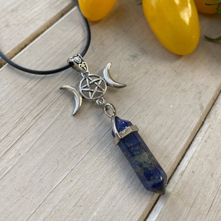 Olivenorma Triple Moon Pentagram Lapis Lazuli Healing Necklace - image 1