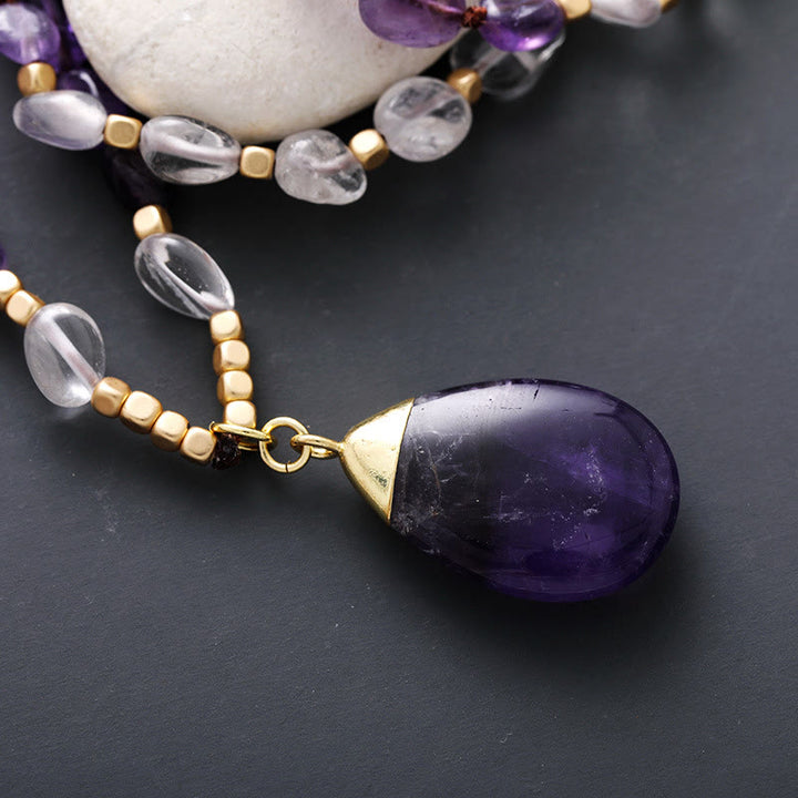 Olivenorma Natural Amethyst Pendant Charm Beaned Necklace - image 1