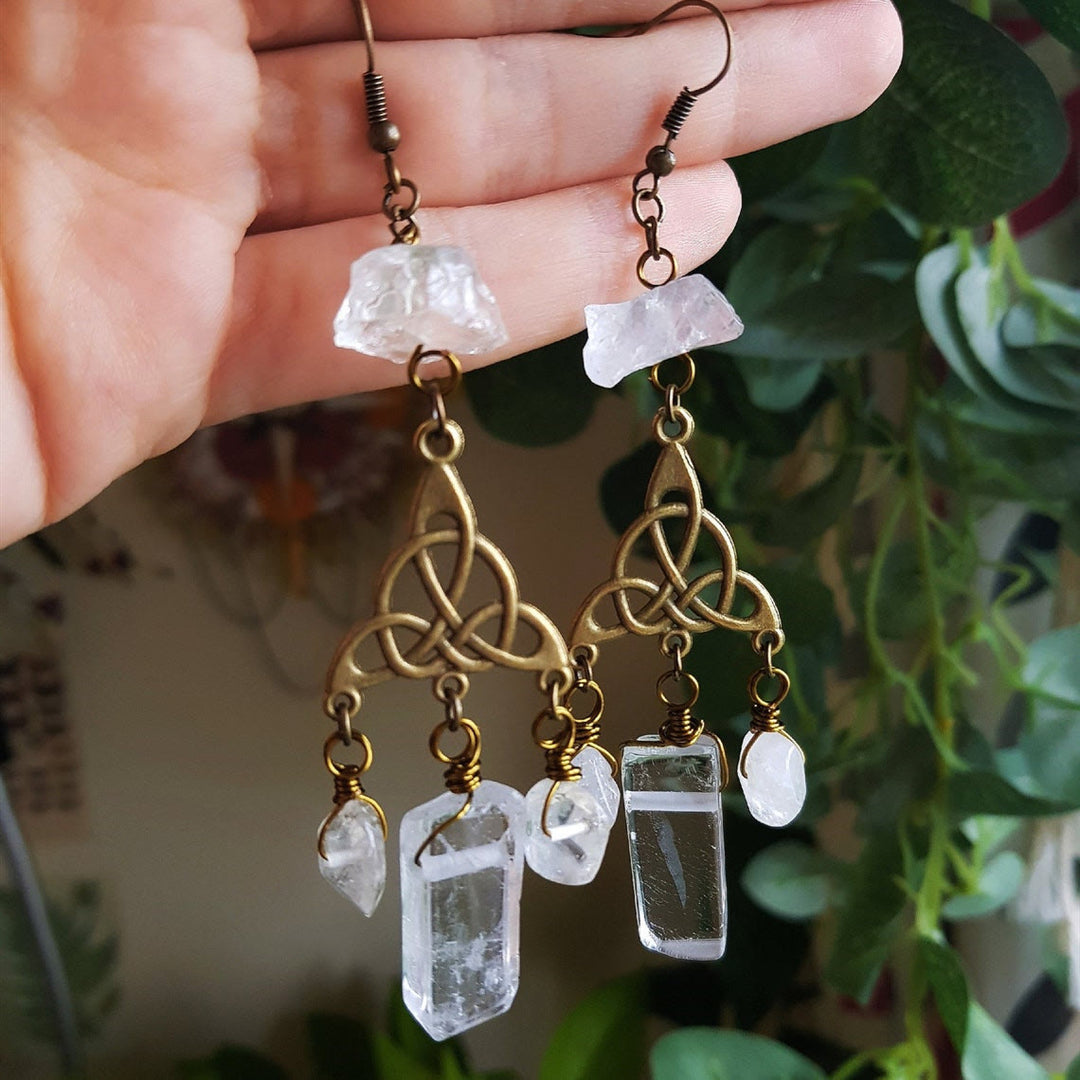 Olivenorma Mysterious Trinity Knot Raw Citrine Dangle Earrings - Clear Quartz - image 2