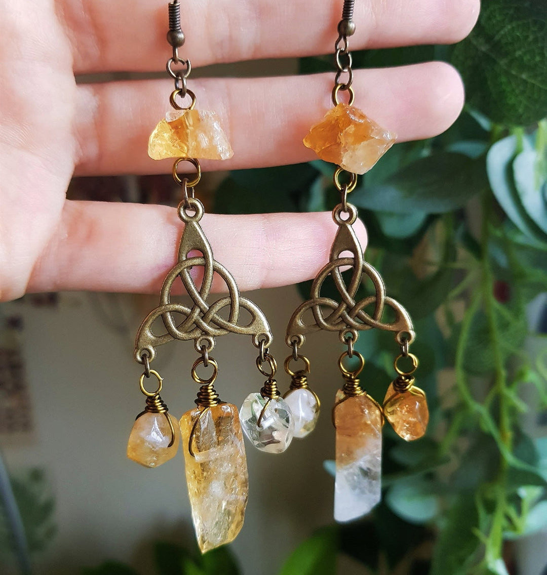 Olivenorma Mysterious Trinity Knot Raw Citrine Dangle Earrings - Citrine - image 0