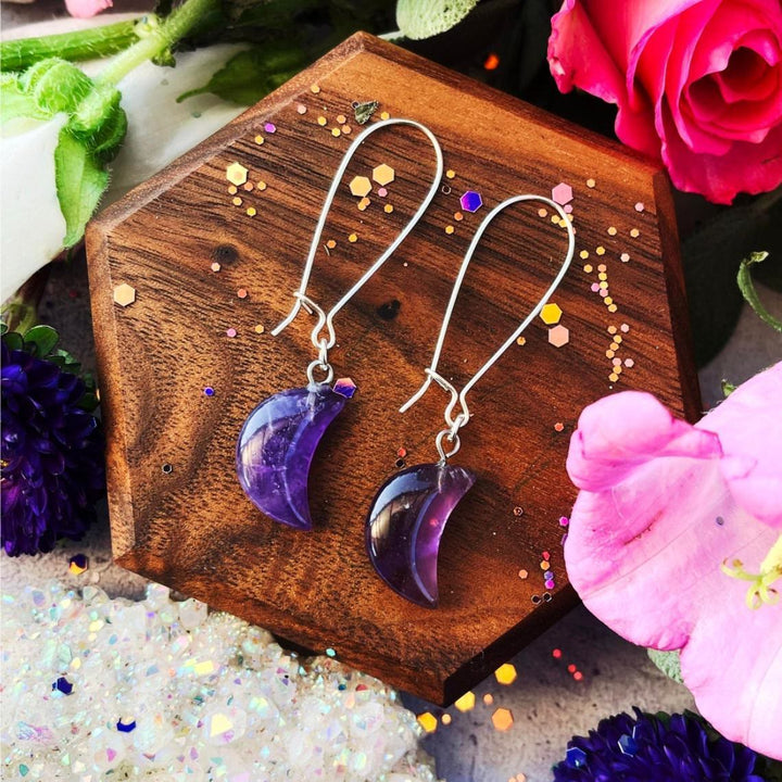 Olivenorma Bohemian Crescent Gemstone Crystal Earrings - Amethyst - image 0