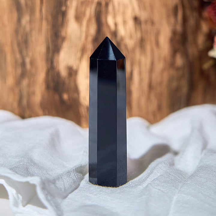 Olivenorma Genuine Black Obsidian Healing Obelisk Tower Crystal Wands - 9-10cm - image 0