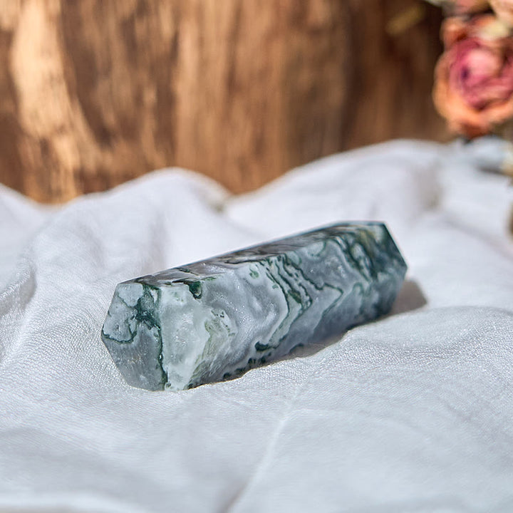 Olivenorma Moss Agate 4 Faceted Column Reiki Crystal Wands Tower - image 2