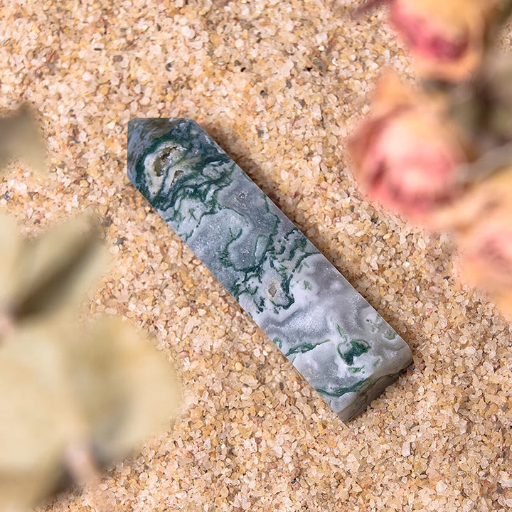 Olivenorma Moss Agate 4 Faceted Column Reiki Crystal Wands Tower - image 5