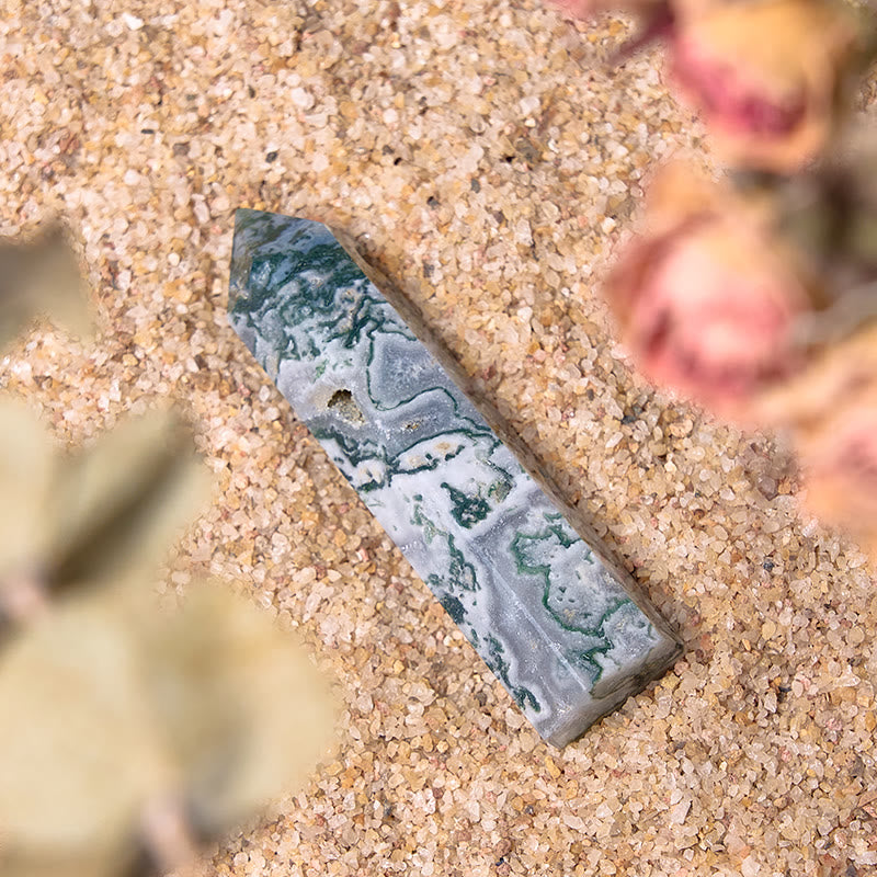 Olivenorma Moss Agate 4 Faceted Column Reiki Crystal Wands Tower - image 4