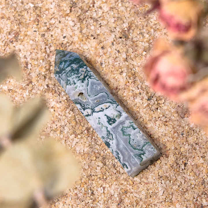 Olivenorma Moss Agate 4 Faceted Column Reiki Crystal Wands Tower - image 4