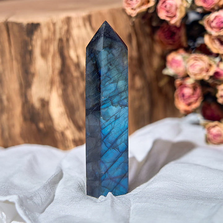 Olivenorma Faceted Labradorite Tower Natural Polished Crystal Wands - 9-10cm - image 0
