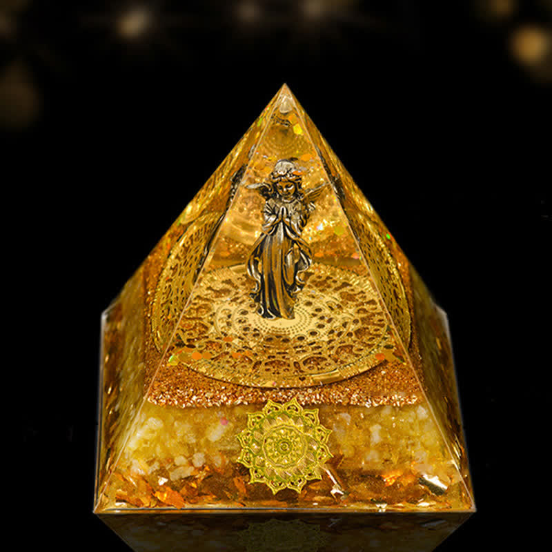 Olivenorma 12cm Natural Stone Energy Healing Orgone Pyramid - Citrine & Angel - image 28