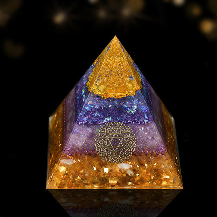 Olivenorma 12cm Natural Stone Energy Healing Orgone Pyramid - Lepidolite & Citrine - image 13