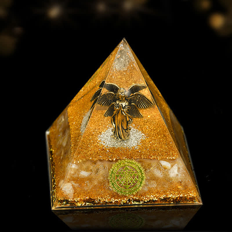 Olivenorma 12cm Natural Stone Energy Healing Orgone Pyramid - Citrine & Archangel - image 27