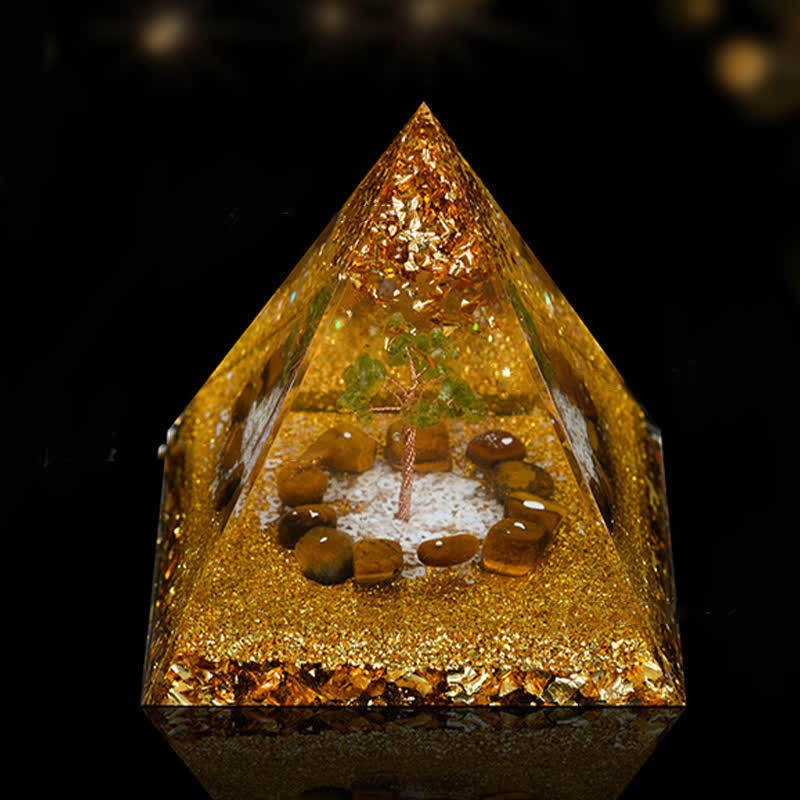 Olivenorma 12cm Natural Stone Energy Healing Orgone Pyramid - Tiger Eye & Peridot - image 20