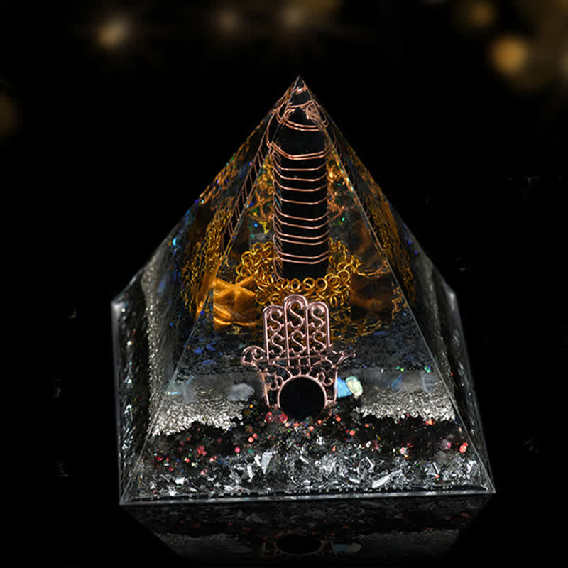 Olivenorma 12cm Natural Stone Energy Healing Orgone Pyramid - Obsidian & Smoky Quartz - image 11