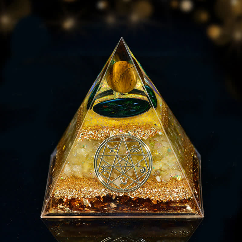 Olivenorma Natural Stone Five Elements Orgone Pyramid - Tiger Eye - 10cm*10cm - image 16