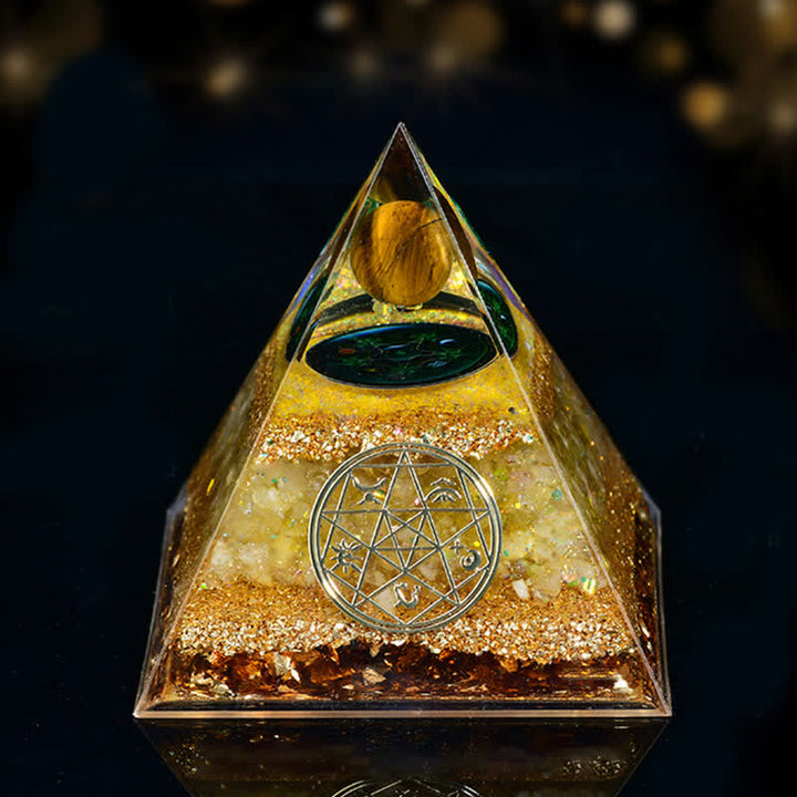 Olivenorma Natural Stone Five Elements Orgone Pyramid - Tiger Eye - 10cm*10cm - image 16