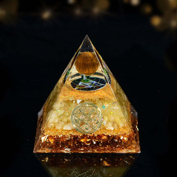 Olivenorma Natural Stone Five Elements Orgone Pyramid - Tiger Eye - 8cm*8cm - image 15