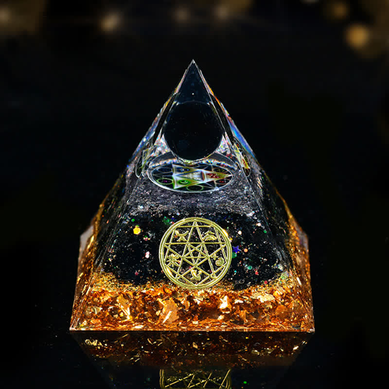 Olivenorma Natural Stone Five Elements Orgone Pyramid - Obsidian - 8cm*8cm - image 8
