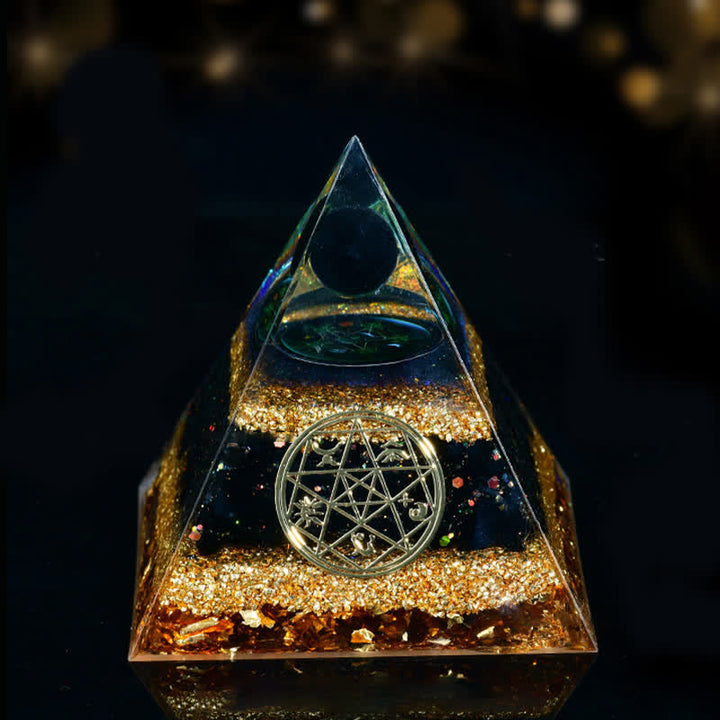 Olivenorma Natural Stone Five Elements Orgone Pyramid - Obsidian - 10cm*10cm - image 9