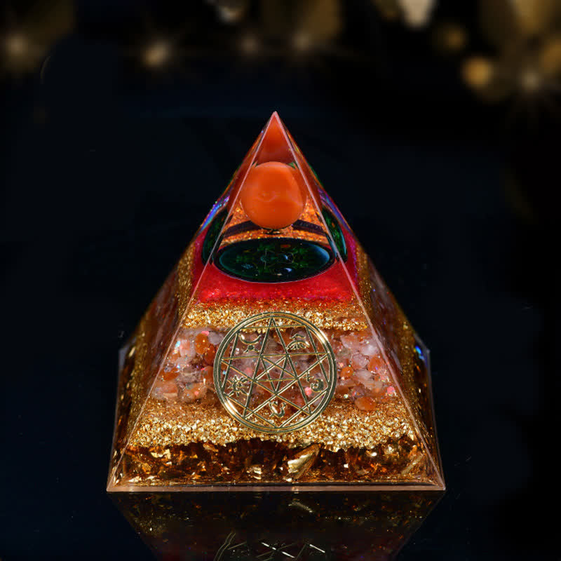 Olivenorma Natural Stone Five Elements Orgone Pyramid - Red Agate - 10cm*10cm - image 12