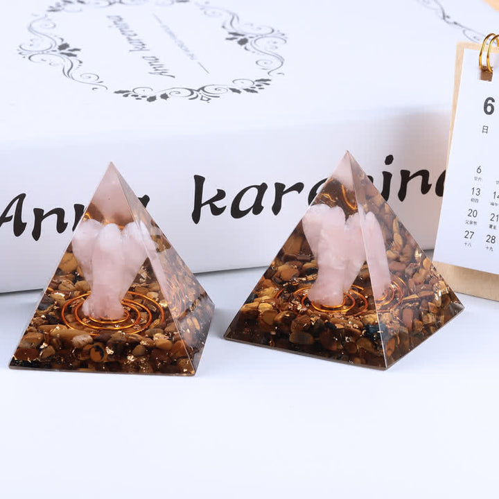 Olivenorma 5cm Natural Crystal Angel Carving Orgone Pyramid - Rose Quartz & Tiger Eye - image 9