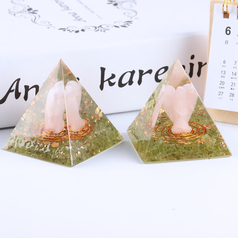 Olivenorma 5cm Natural Crystal Angel Carving Orgone Pyramid - Rose Quartz & Peridot - image 17