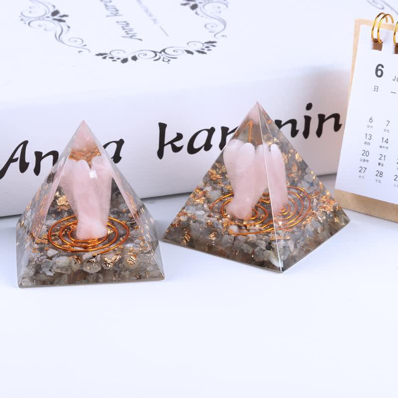 Olivenorma 5cm Natural Crystal Angel Carving Orgone Pyramid - Rose Quartz & Labradorite - image 21