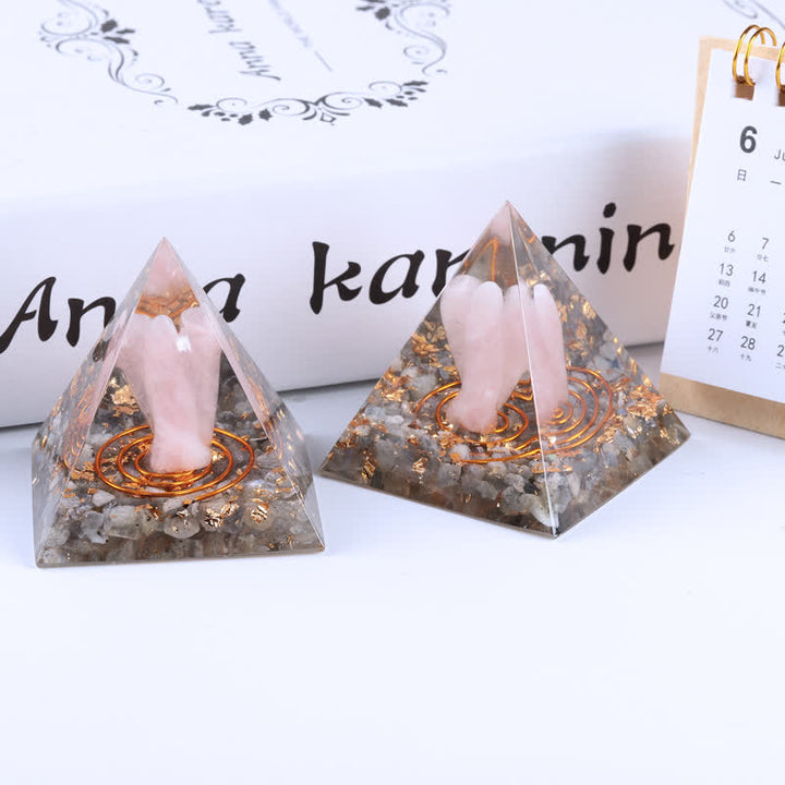 Olivenorma 5cm Natural Crystal Angel Carving Orgone Pyramid - Rose Quartz & Labradorite - image 21
