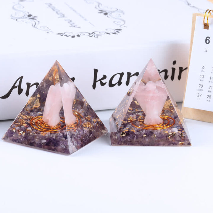 Olivenorma 5cm Natural Crystal Angel Carving Orgone Pyramid - Rose Quartz & Amethyst  - image 5