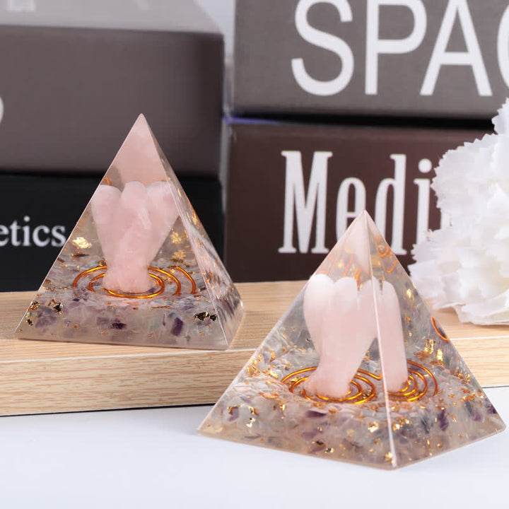 Olivenorma 5cm Natural Crystal Angel Carving Orgone Pyramid - Rose Quartz & Fluorite - image 0