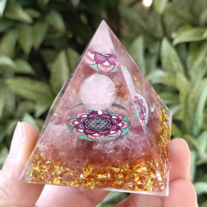 Olivenorma 5m Rose Quartz Strawberry Quartz Orgone Pyramid - 5cm*5cm - image 0