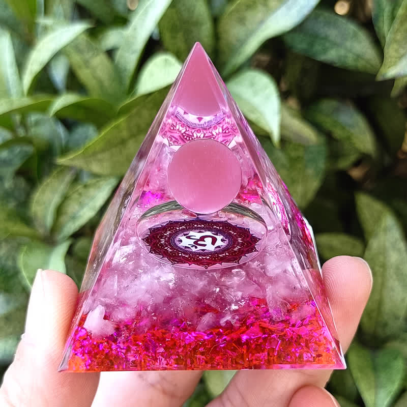 Olivenorma 5m Pink Cat's Eye Stone Orgone Pyramid - 5cm*5cm - image 0