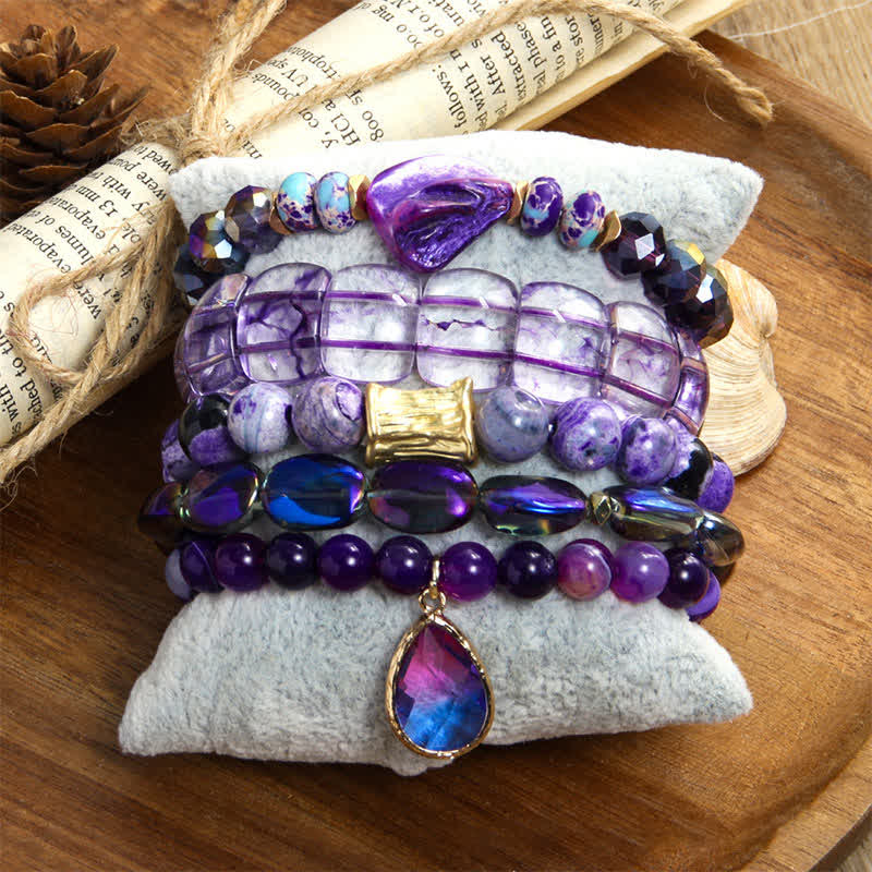 Olivenorma 5-layer Beaded Water Drop Pendant Bracelet Set - image 1