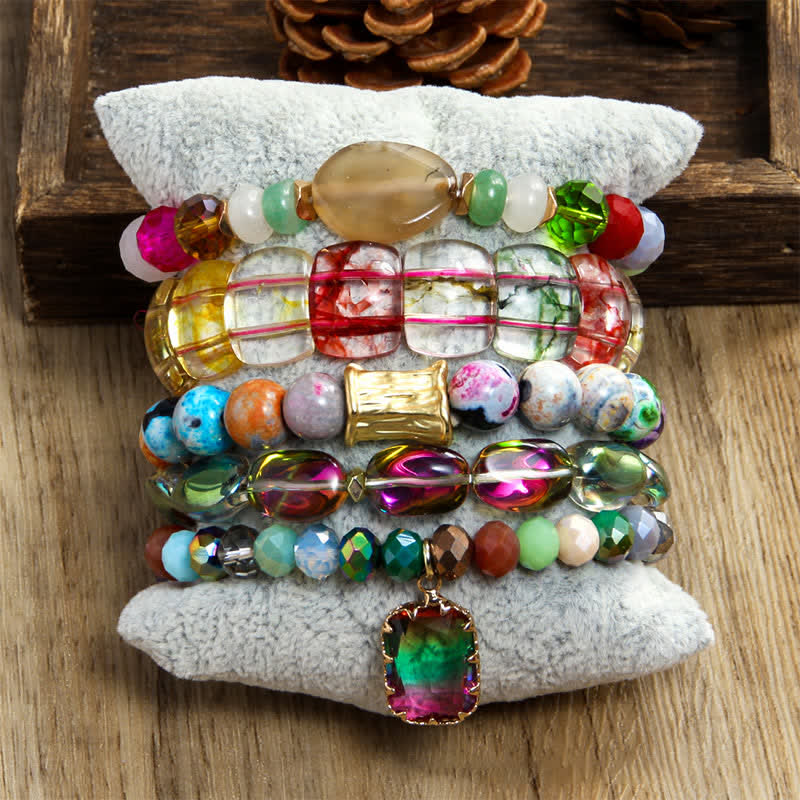 Olivenorma 5-layer Beaded Water Drop Pendant Bracelet Set - image 12