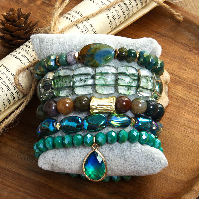 Olivenorma 5-layer Beaded Water Drop Pendant Bracelet Set - Carnelian - image 5