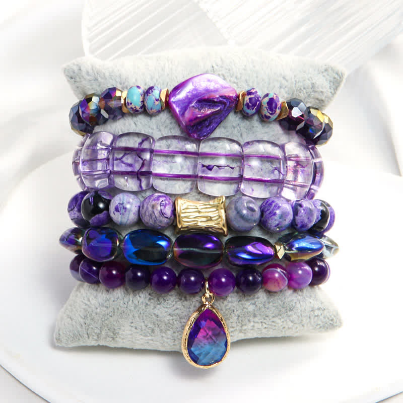 Olivenorma 5-layer Beaded Water Drop Pendant Bracelet Set - image 2
