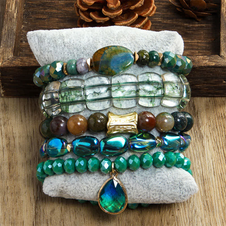 Olivenorma 5-layer Beaded Water Drop Pendant Bracelet Set - Blue Apatite - image 4