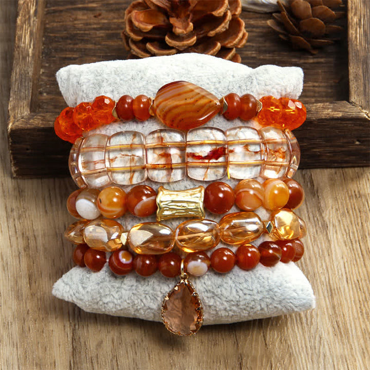 Olivenorma 5-layer Beaded Water Drop Pendant Bracelet Set - Colorful Stone - image 8