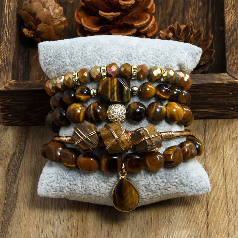 Olivenorma Tiger Eye 5-layer Beaded Bracelet Set - Tiger Eye - image 0