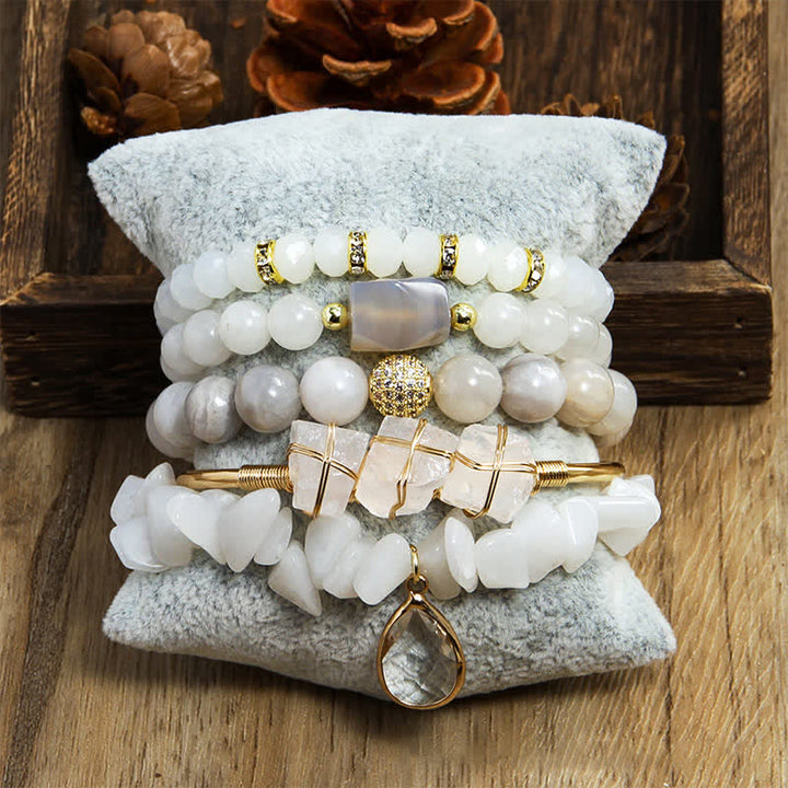 Olivenorma Tiger Eye 5-layer Beaded Bracelet Set - Clear Crystal & White Agate - image 13