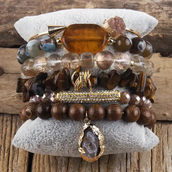 Olivenorma Crystal Beads Metal Accessories Bracelet Set - Tiger Eye & Smoky Quartz - image 4